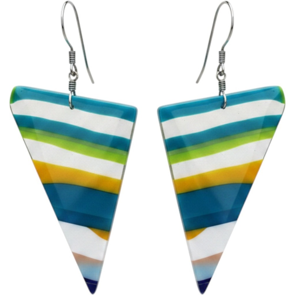 Zachary Bloom Upcycled‎ Surfboard Resin Striped Triangle Drop Earrings Multi